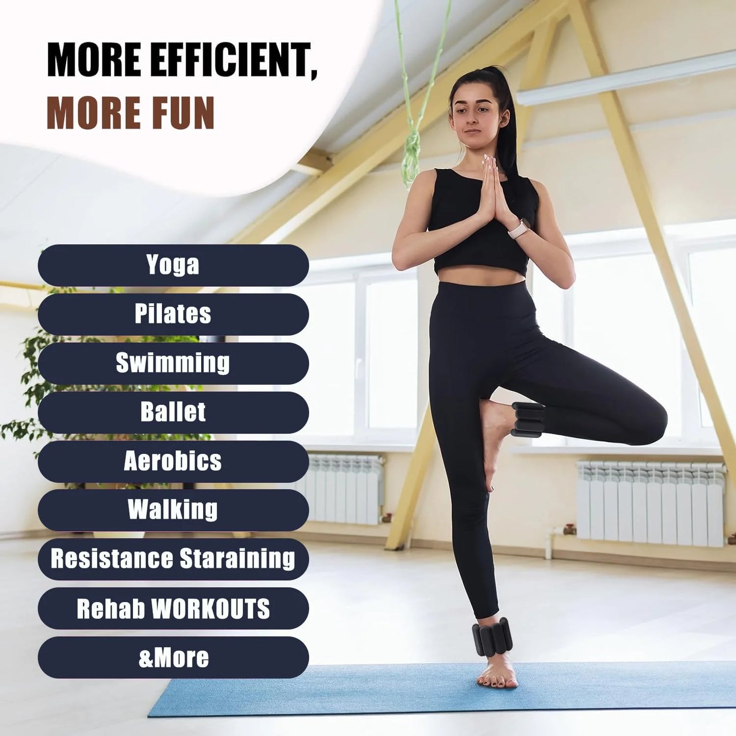 Pilates Wrist & Ankle Weights for Women, Wearable Strong Arm & Leg Weights Set of 2(1Lbs Each), Adjustable Ankle Weights for Walking, Yoga, Dance, Barre,Gym,Black