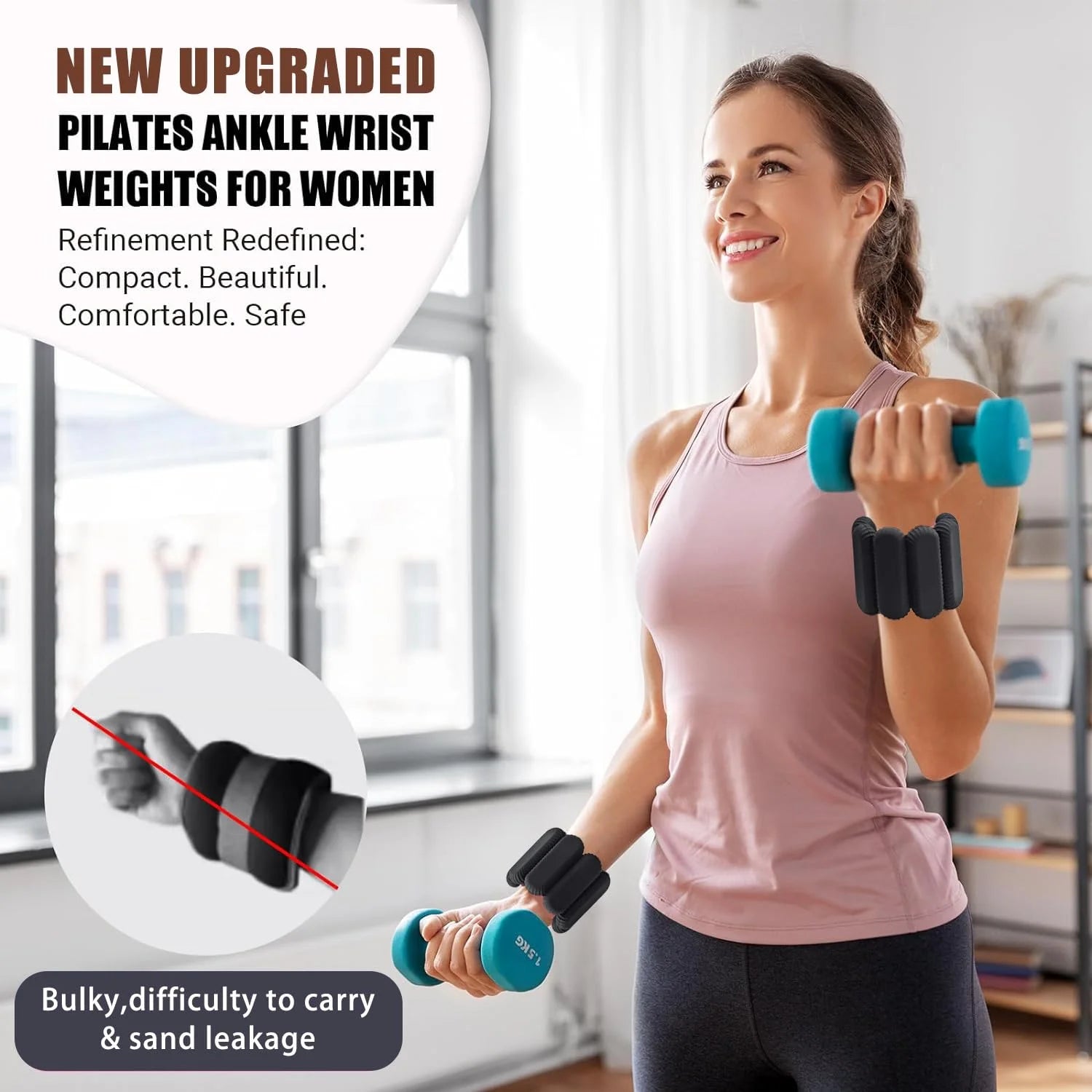 Pilates Wrist & Ankle Weights for Women, Wearable Strong Arm & Leg Weights Set of 2(1Lbs Each), Adjustable Ankle Weights for Walking, Yoga, Dance, Barre,Gym,Black